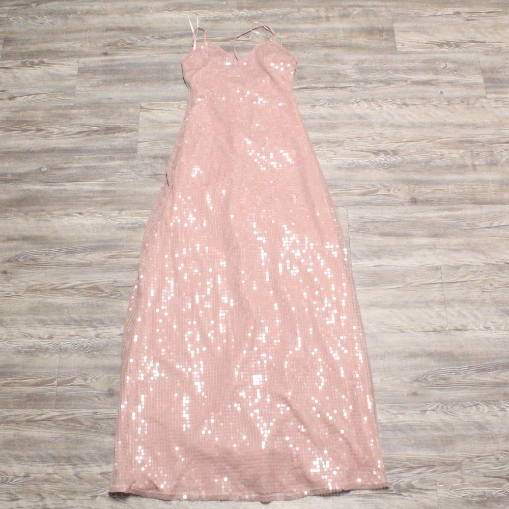 Lulus Pink Sequin Gown Size S V-Neck Adjustable Straps Formal Maxi Womens